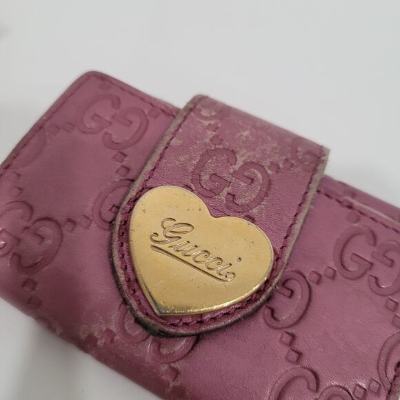 Gucci Heart Logo Key Holder Wallet Case Leather Small Purple Metallic Charm - Picture 12 of 12